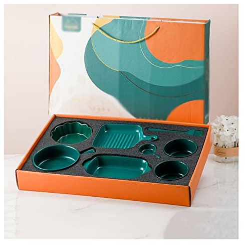 Huangj-0527 Baking Pans Baking Set Gift Dish Set Ceramic Baking Dish Tableware Cute Bakeware Gift Box Set with Souvenir Ceramic Plate Dinner Set Bakeware Set(Green)