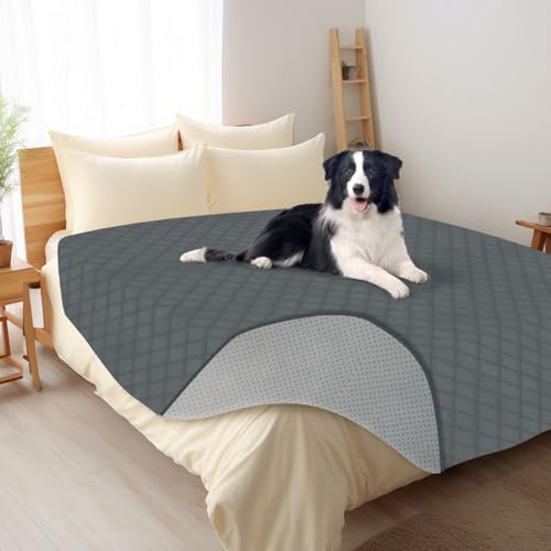 Nobleza wasserdichte Hundedecke, rutschfeste Hundematte als Schutz für Sofa & Bett, in der Waschmaschine waschbar, 208 * 208cm, Grau