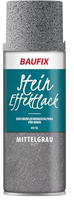 BAUFIX Stein-Effektlack mittelgrau, matt, 400 ml, für Oberflächen wie Putz, Beton, Mauerwerk, Gipskarton, Tapete