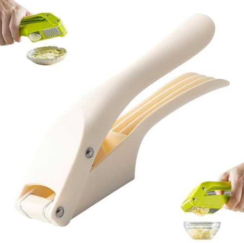 Garlic Press Crusher 2-in-1 Ginger Crusher & Cutter for Kitchen, Easy Squeeze and Clean (White)