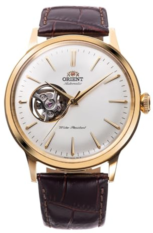 Orient Classic Kinder Open Heart - Automatikuhr mit manuellem Aufzug, elegant, AG00, Goldenes Leder, Klassisch