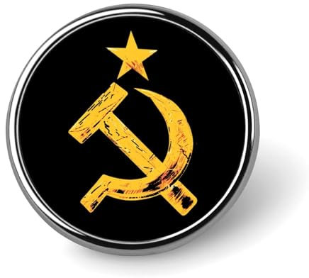 Pin redondo de metal con diseño de bandera soviética rusa, diseño de martillo y hoz