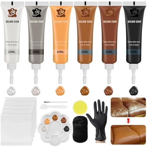 Celepoir 6 Colors Leather Repair Kit, Leather Car Seat Repair Kit with Sponge & Polishing Cloth, Mixable Leather Restorer Creamm, Leather Colour Repair Kit for Leather Scratch, Car Seat, Leather Sofa