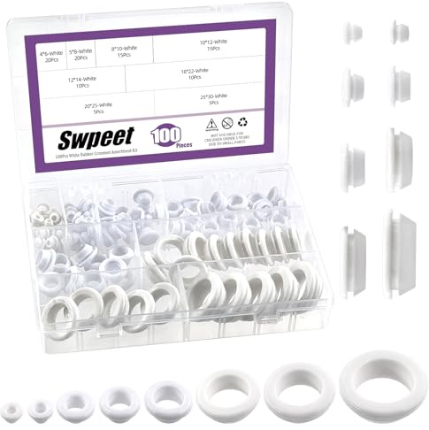 Swpeet 100 pièces caoutchouc blanc rondelle combo Kit, 8 tailles oeillet anneau joint, un côté rond pare - feu trou bouchon, environ 2/13 1/5 5/16 3/8 1/2 3/4 4/5 1 perçage pour