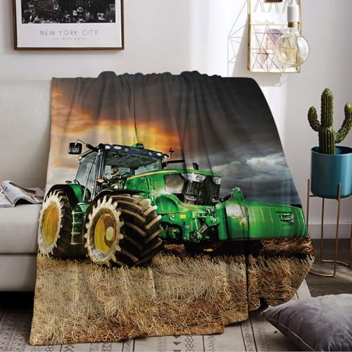 Traktor Decke,Traktor Kuscheldecke für Kinder,Farm Theme Flanelldecke,Kinderdecke 3D Drucken Fleece Decke,Sofadecke Weich Warm Flauschig Wohndecke für Mädchen Jungen (Tractor 01, 130 x 150 cm)