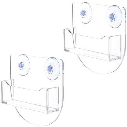 PATIKIL Window Mount Business Card Holder, 2 Pcs Acrylic Business Card Holder with Suction Cups Single Pocket Name Card Display Stand Organizer for Office Outdoor Exhibition, Clear