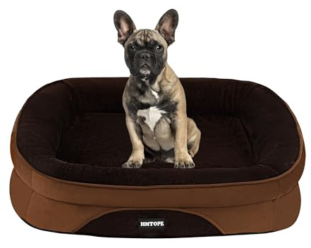 HMTOPE Cama ortopédica para perros, sofá para perros, cojín cervical de cuatro lados, base antideslizante, cesta para perros, extraíble y lavable, para perros pequeños, 71 x 53 x 14 cm, color marrón