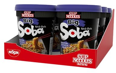 Nissin Cup Noodles Soba Big Yakitori Chicken Instant-Nudeln 6er Pack | Klassisch-würziger Yakisoba-Geschmack, kombiniert mit leckerem Gemüse und Nudeln im praktischen Becher - fertig in 3 Minuten!