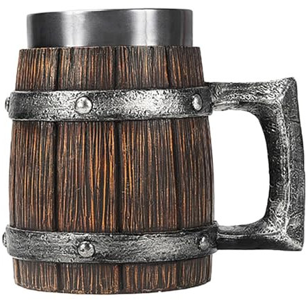 Boccale – 600 ml Boccale di birra in legno per uomini – Barilotto antico da uomo, posacenere per decorazione di feste, regalo in legno, gotico