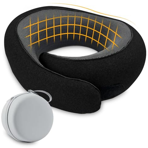 TFCIOD Nappy Reisekissen, Nackenkissen Flugzeug, 100% Memory Foam, Travel Pillow, Orthopädisches Nackenhörnchen für Reisen Mit Flugzeug, Ice, Auto, Mit Reißverschlussbox (Schwarz)