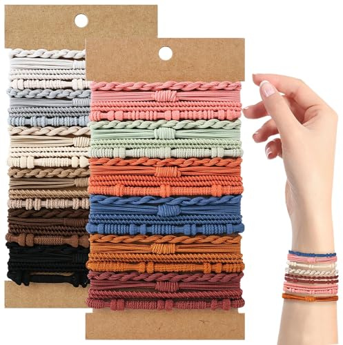 RIXERKOC 48Pcs Boho Haargummis, elastische Haargummi-Armbänder für Damen, niedliche Haargummis ohne Beschädigung, Pferdeschwanzhalter für Mädchen mit dickem und dünnem Haar