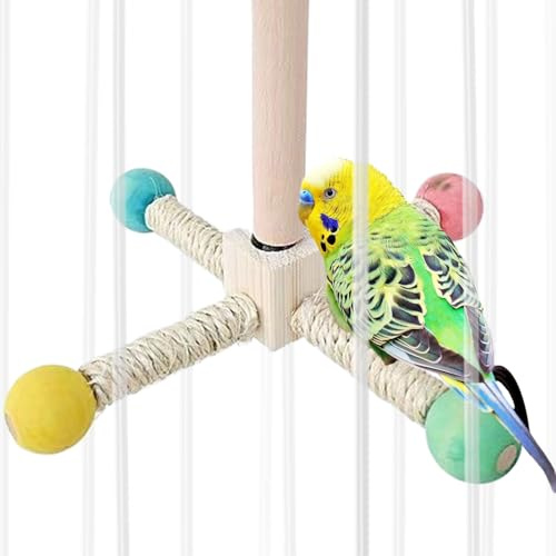 ycezw Jouet de perche pour oiseaux, cage à oiseaux, roue d'exercice pour oiseaux, perche, pêche interactive en bois