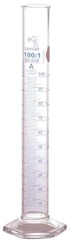Camlab Graduated 3,3 Borosilicate Glass Measuring Cylinder, With Hexagonal Base, Class A Certified, Chemically Resistant and Heat Resistant, 100ml Glass Beaker, Pack of 1