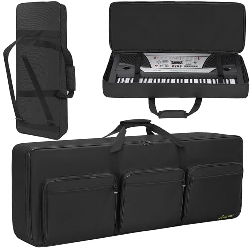 LASUK Keyboard-Hülle mit 76 Tasten, Keyboard-Gigbag mit verstellbaren Riemen und 6 Taschen für Tastaturzubehör