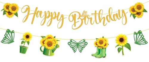 Sonnenblumen Happy Birthday Girlande, Sonnenblumen Geburtstag Girlande, Blumen Geburtstag Banner, Blumen Happy Birthday Deko für Erwachsenes Kinder Baby Party
