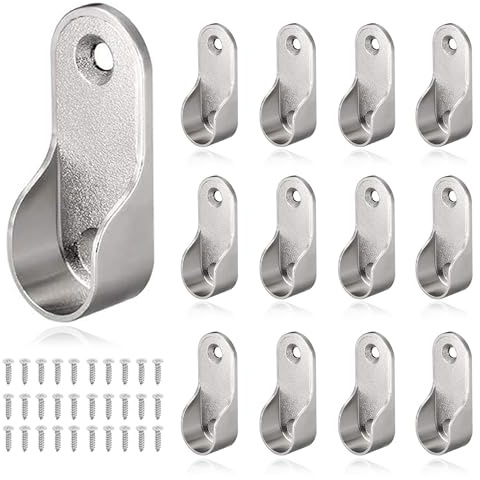 PYSEOSISE Soporte De Riel de La Ropa, 12 Piezas Armario Tubo de Rodamiento Soporte Oval, 19mm Soporte de Riel de La Ropa con 30 Piezas de Tornillos de Aleación de Zinc