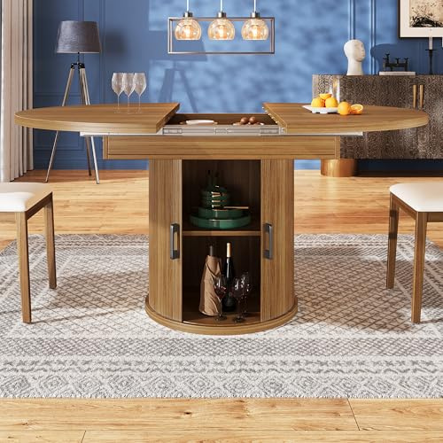 A ALFRESCOOL Esstisch ausziehbar, Esszimmertisch, Küchentisch, Balkontisch, Esstisch Holz, 118-158 cm, Platz für bis zu 6 Personen, für Esszimmer, Wohnzimmer und Küche, Walnut