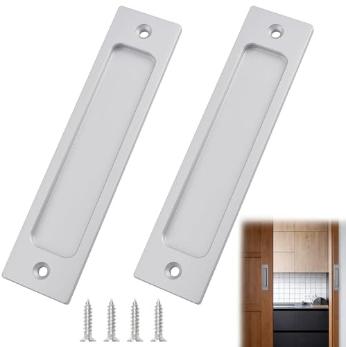 5.9 Inch (15cm) Rectangular Flush Pulls 2 Pcs Brushed Silver Sliding Door Pulls Durable Aluminum Alloy Recessed Handles with Screws for Pocket Door Gates Garages Sheds Closets Cabinets Wardrobes