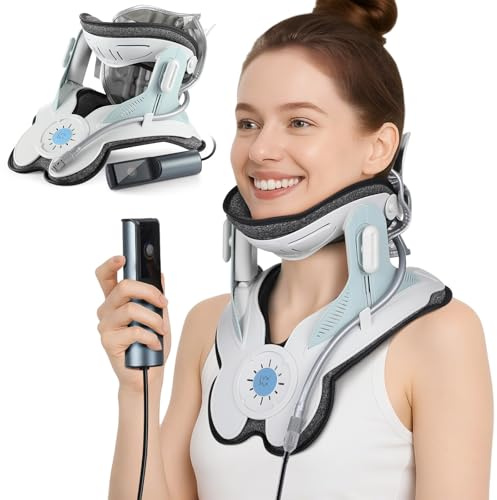 HygiVital Cervical Traction Device, Electric Inflatable Air Pump Neck Traction Device with 3 Power Traction, 20-Degree Curvature Repair, Adjustable Neck Stretcher, Neck Support Brace