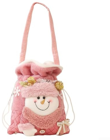 Weihnachtliche rosa Pailletten-Geschenktüte, Weihnachtsabend, Geschenktasche, verdickter Stoff, Süßigkeiten, Keksbeutel, Weihnachten, 22 x 17 cm (B)