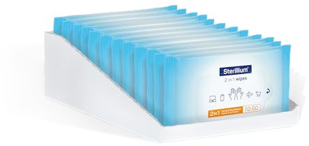 Sterillium 2 in 1 wipes – Desinfektionstücher für Hände & Flächen | Wirksam gegen Bakterien, Hefepilze & ausgewählte Viren | Plastikfrei & dermatologisch getestet | 180 Tücher je Packung – TO GO
