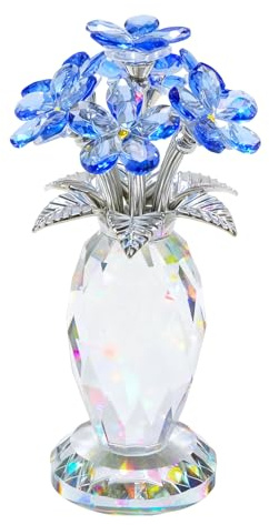 Ollanoos Crystal Forget-Me-Not Flower Figurine, Flower Gifts for Women, Handmade Glass Flower Collectible Ornament for Home Decor Table Centerpiece (Blue)