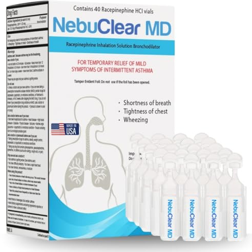 NebuClear MD – ONLY OTC Approved Nebulizer Inhalation OTC Drug, USA Made, Supports Respiratory Relief for Mild and Intermittent Asthma, Unit Dose Vials, Non-Prescription Formula, 40 Vials