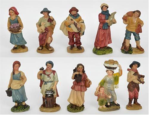 COSE DA CASA Set 10 pastorelli di cm 10 completi e assortiti per PRESEPE statuine pastori Personaggi decorazione natalizia capanna natale in pvc