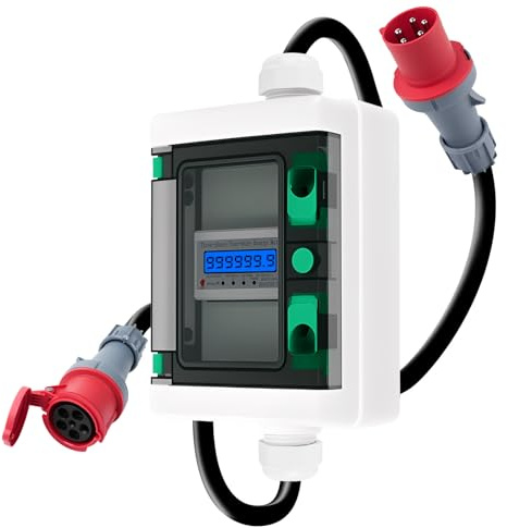 Compteur électrique numérique mobile 3 phases 63A Coupleur 5 broches prise CEE Adaptateur 5P 400V compteur electrique numérique triphasé avec réinitialisation IP66 H07RN-F 5 * 6mm²Câble