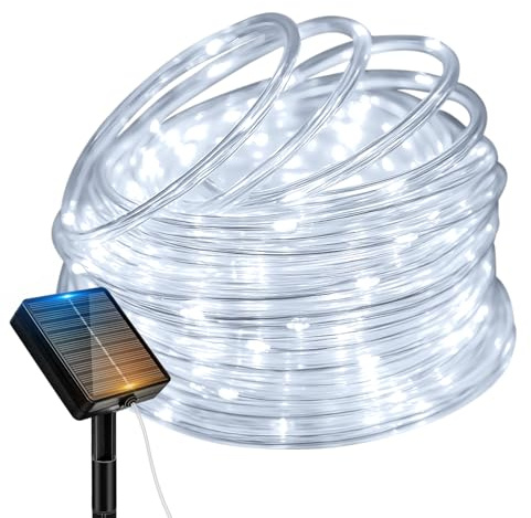 btfarm Solar Rope Lights Outdoor Garden, 10m/33ft 100 LED PVC Tube Lights IP65 Waterproof, 8 Lighting Modes Solar String Lights for Patio Tree Party Wedding Christmas Decorations, Cool White