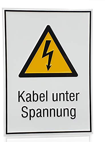 Betriebsausstattung24 Warn-Kombischild Kabel unter Spannung - Aluminium, geprägt - 21,0 x 29,7 cm - W012 Warnung vor elektrischer Spannung