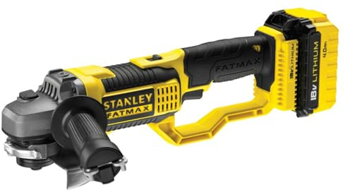 Stanley FATMAX Meuleuse d'Angle Sans Fil 18V Lithium Ion 125Mm 8500 trs/mn Blocage de l'Arbre Avec 1 Malette 2 Batteries 4Ah 1 Chargeur Gamme FATMAX Robuste et Ergonomique FMC761M2-QW