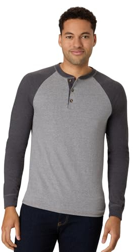 Hanes Långärmad Henleylongsleeve Beefy Henley tröja för män, Oxford grå/skiffer ljung, S