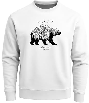 Neverless Sweatshirt Herren Bär Abenteuer Berge Wald Bear Mountains Adventure Rundhals-Pullover Weiss L