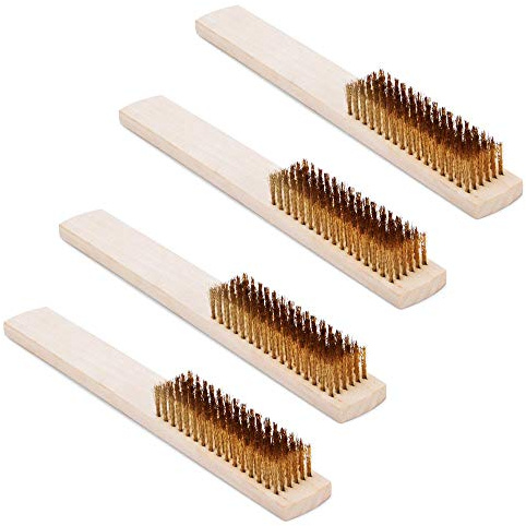 Schneespitze 4 pcs Cepillo de Alambre Cepillo Manual Alambre de Cobre Latonado Cepillo De Cobre Con Mango De Madera,Cepillo de Cobre Eliminación de óxido