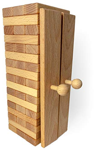 rewoodo Stapelturm mit Aufbauhilfe inkl. Baumwollbeutel Buche mit Walnussöl veredelt Premium Holzspielzeug aus Deutschland