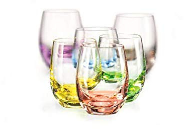 CRISTALICA Likörglas 6er-Set Rainbow 60 ml Schnapsglas Stamper Wodka farbig