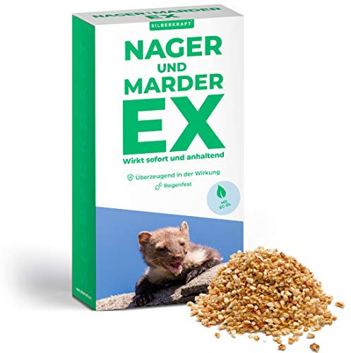 Silberkraft Marder- & Nagerschreck Granulat 200 g - Repellent zur Fernhaltung von Mardern & Nagern - Barrierewirkung durch Duftstoffe - Anwendung im Garten, Dachboden & Außenbereich