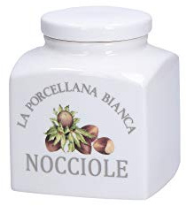 La porcelana blanca - Tarro Deco avellanas en Gift Box - Conserva, botes y contenedores - Tarros de cocina - Porcelana - 500 CC; 9,5 x 9,5 x 11,5 cm