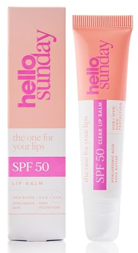 Hello Sunday The One For Your Lips SPF 50 Lip Balm with Squalane & Hyaluronic Acid | Hydrating, Non-Greasy, High Shine Finish, Fragrance Free | UVA & UVB Protection |15ml (Clear)