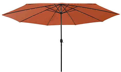 vidaXL Sonnenschirm mit LED-Leuchten Metallmast Ampelschirm Gartenschirm Marktschirm Strandschirm Kurbelschirm Terrassenschirm 400cm Terrakotta