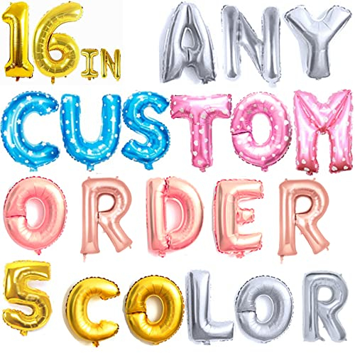 4youquality Silver Gold Blue Pink & Rose Gold 16 inch A-Z & 0-9 Letter Number Foil Balloons Bunting Happy Birthday Party Decorations - Create Your Own Banner - No Helium- Price Per Letter