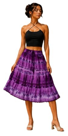 Doorwaytofashion Tie Dye Cotton Skirt Knee Length Lined Beach Festival Summer One Size 8 10,12,14,16