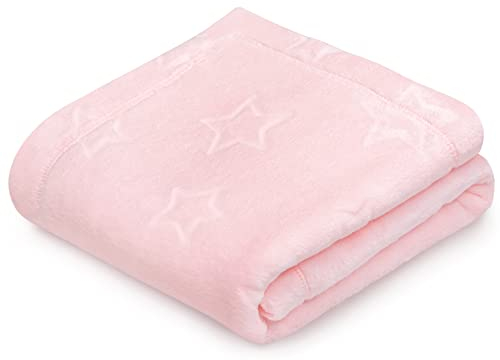 Pepi Kuscheldecke Sterne – Flauschige Babydecke Fleece aus 100% Polyester – 70x100 cm – Farbe Powder Pink