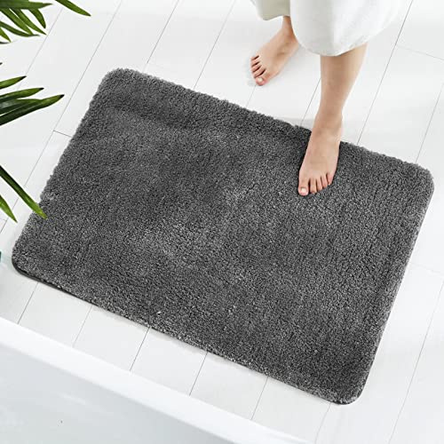 GONICVIN Teppich, 60 x 90 cm Flauschige Mikrofaser Waschbarer Badteppich Badematte, rutschfest Badezimmerteppich für Badezimmer, Wohnzimmer (Anthrazit)