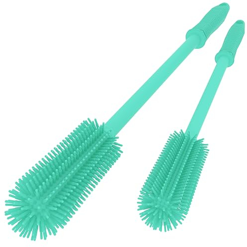 Silicone Bottle Cleaning Brush | 2 Pack| 15.7”+12.6” Water Bottle Brush Cleaner Brush for Hydro Flask,Glassware,Vacuum Sports Bottle&Vases,Water Bottle Cleaner Brush for Narrow Neck Containers