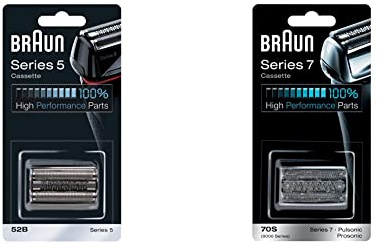 Braun Series 5 Elektrorasierer Scherkopf, kompatibel mit Rasierer Herren Series 5, 52B, schwarz & Series 7 Elektrorasierer Scherkopf Kassette, kompatibel mit Rasierer Herren Series 7, 70S, silber