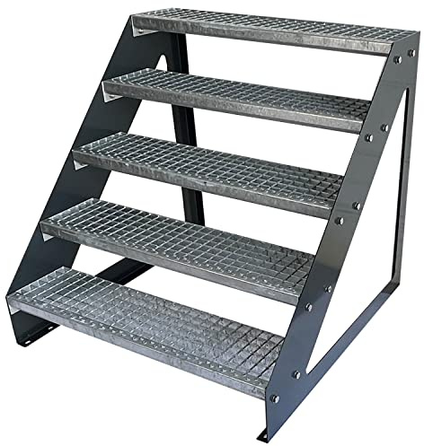 Kaminbau Mierzwa Premium Stahl Treppe Freistehend Verzinkt & Anthrazit Pulverbeschichtet 5 Stufen (Breite 60 cm) (Höhe 95 cm) Wetterfest Gitterroststufe Gartentreppe