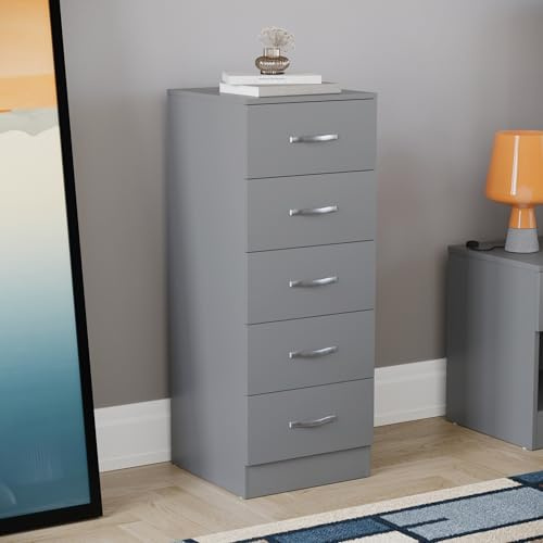 Vida Designs 5 lådor smal kista hög sovrum förvaringsenhet skjutbara lådor sovrumsmöbler (grå)