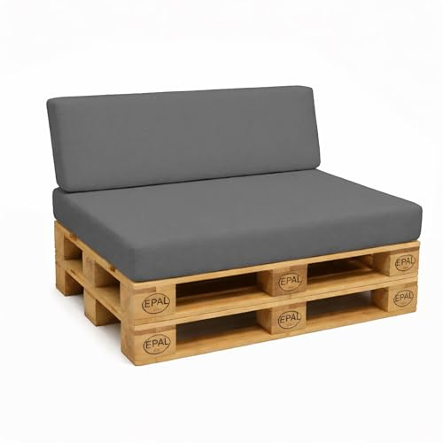 POKAR Set de 2 Coussins pour Palettes Euro Imperméable: 1x Assise 120x80cm + 1x Dossier 120x40cm, en Mousse formée à Froid, pour Canapé de Jardin, sans Palette, Anthracite